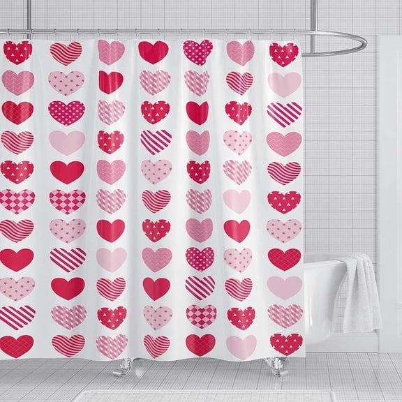 72x72 Valentine''s Day Shower Curtain Pink Red Love Hearts Romantic Sweetheart Romantic Lover Girls Woman Valentine Bathroom Curtains 12 Hooks