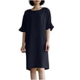 thumbnail image 2 of SMihono Robe d'Été Boho pour Femmes Grande Taille Robe d'Été Décontractée en Coton Lin Manches Courtes Col Rond Robe Unie, 2 of 7
