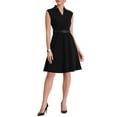 thumbnail image 1 of Vestido de trabajo INSPIRE CHIC para mujer, corte acampanado, vestido de negocios de manga corta 2024, 3XL, negro, 1 of 6
