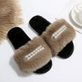thumbnail image 6 of Slippers for Women Flat Heel Open Toe Casual Home Indoor Outdoor Slides Slippers Winter Fleece-Lined Shoes for Women Khaki 7.5, 6 of 10