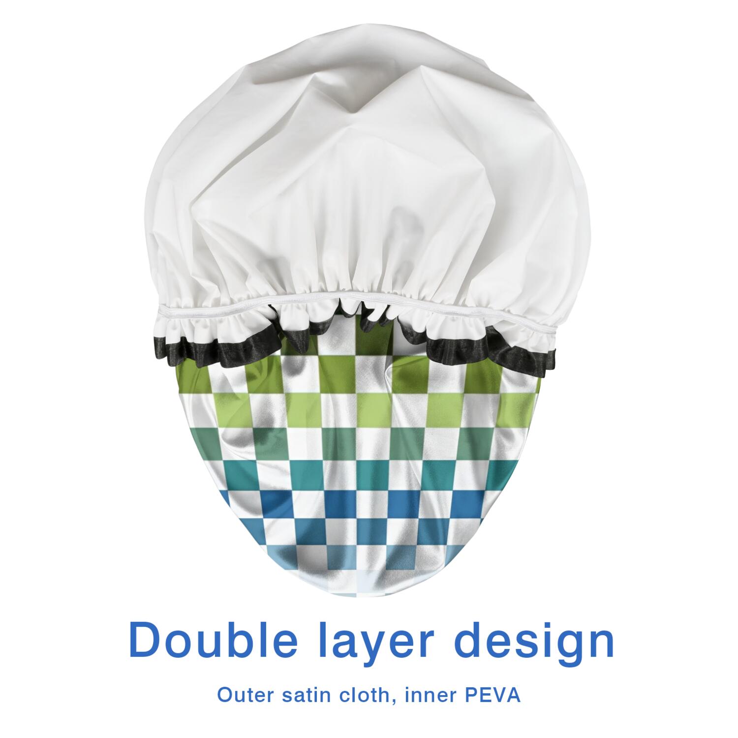 Shower Caps,Colorful Gradient Checkerboard Checkered Pattern Waterproof Shower Cap for Women 4 Pieces,Double Reusable Hair Cover for Shower PEVA Elastic Stretch Hem