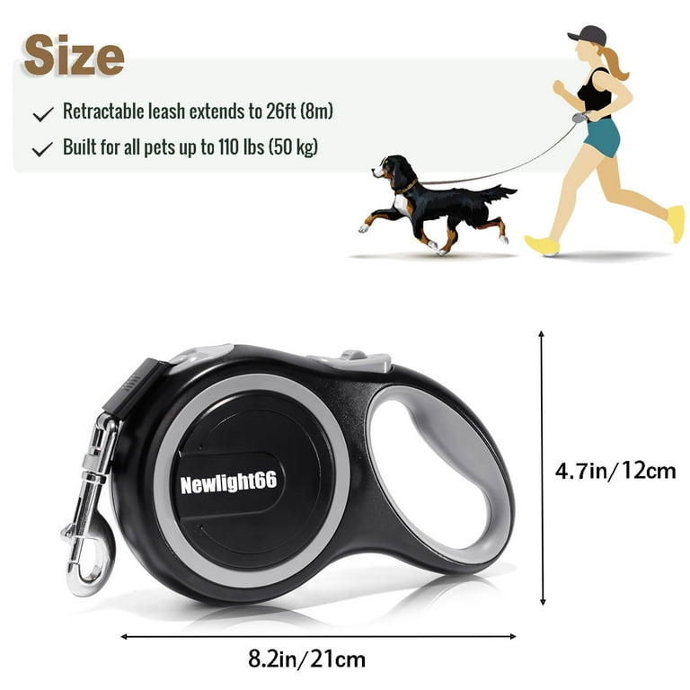 Newlight66 Retractable Dog Leash, 26 ft Long, Heavy Duty for Dogs up to 120  lbs, Gray - Walmart.com