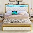 Queen LED Bed Frame with Storage Headboard,Upholstered Platform Bed