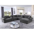 thumbnail image 4 of Oliver Polyester Sectional Sofa Couch w/Ottoman & Cup holder & Charger Dark Gray, 4 of 11