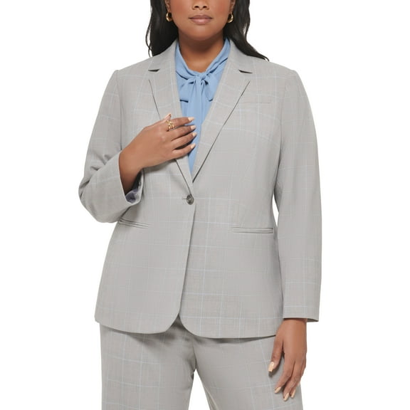 Plus Size Plaid One-Button Long-Sleeve Jacket Zen Multi 16W