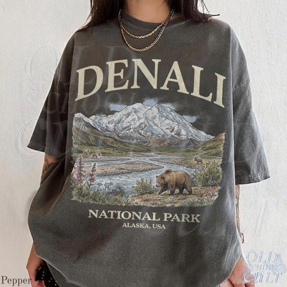 Denali National Park Vintage 90s Graphic T-Shirt, Retro Alaska Mountain USA Nostalgia Classic Shirt, Unisex Cotton T-Shirt, Sizes S-3XL