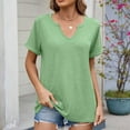 thumbnail image 3 of qucoqpe Womens Summer V Neck Short Sleeve T-Shirts Fashion Casual Loose Tops Comfy Solid Color Tees Blouse, 3 of 6