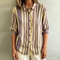 thumbnail image 2 of Morttic Women's Striped Lapel Collar Button Down Shirt – Collared Puff 3/4 Sleeve Blouse, Casual Loose Summer Top Yellow，L, 2 of 6
