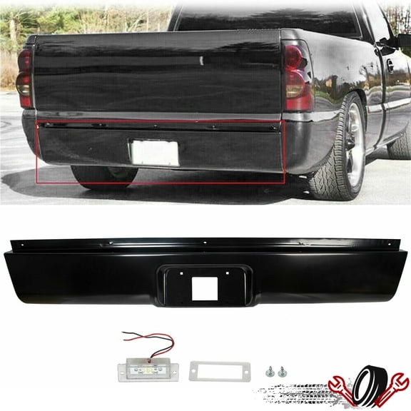 Rear Bumper Roll Pan w/LED License For 1999-2007 Chevy Silverado GMC Sierra 1500