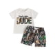 thumbnail image 1 of Conjunto de pantalón corto para bebé niño, camiseta de manga corta con estampado de letras y pantalón corto con estampado de hojas. Conjunto de verano., 1 of 8