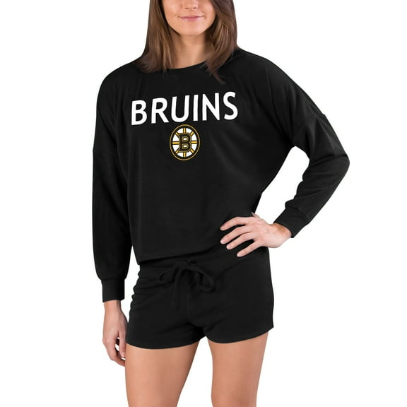 Women's Concepts Sport Black Boston Bruins Gather Long Sleeve Top & Shorts Set