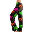thumbnail image 2 of Halloween Pajama Pants for Women, Neon Splatter Pumpkin & Spiderweb Print Wide Leg Lounge Bottoms with Drawstring Waist, Soft Breathable Sleep Trousers, 1 Pair Earthy Yellow XXXL, 2 of 5