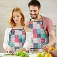 thumbnail image 5 of Blue Boho Pioneer Flower Patchwork Pattern Apron-Garden Aprons for Women with Pockets-Cotton Linen Waterproof Kitchen Cooking Gardening Aprons Adjustable for Kitchen,Cooking,BBQ and Salon 33x27 Inch, 5 of 7