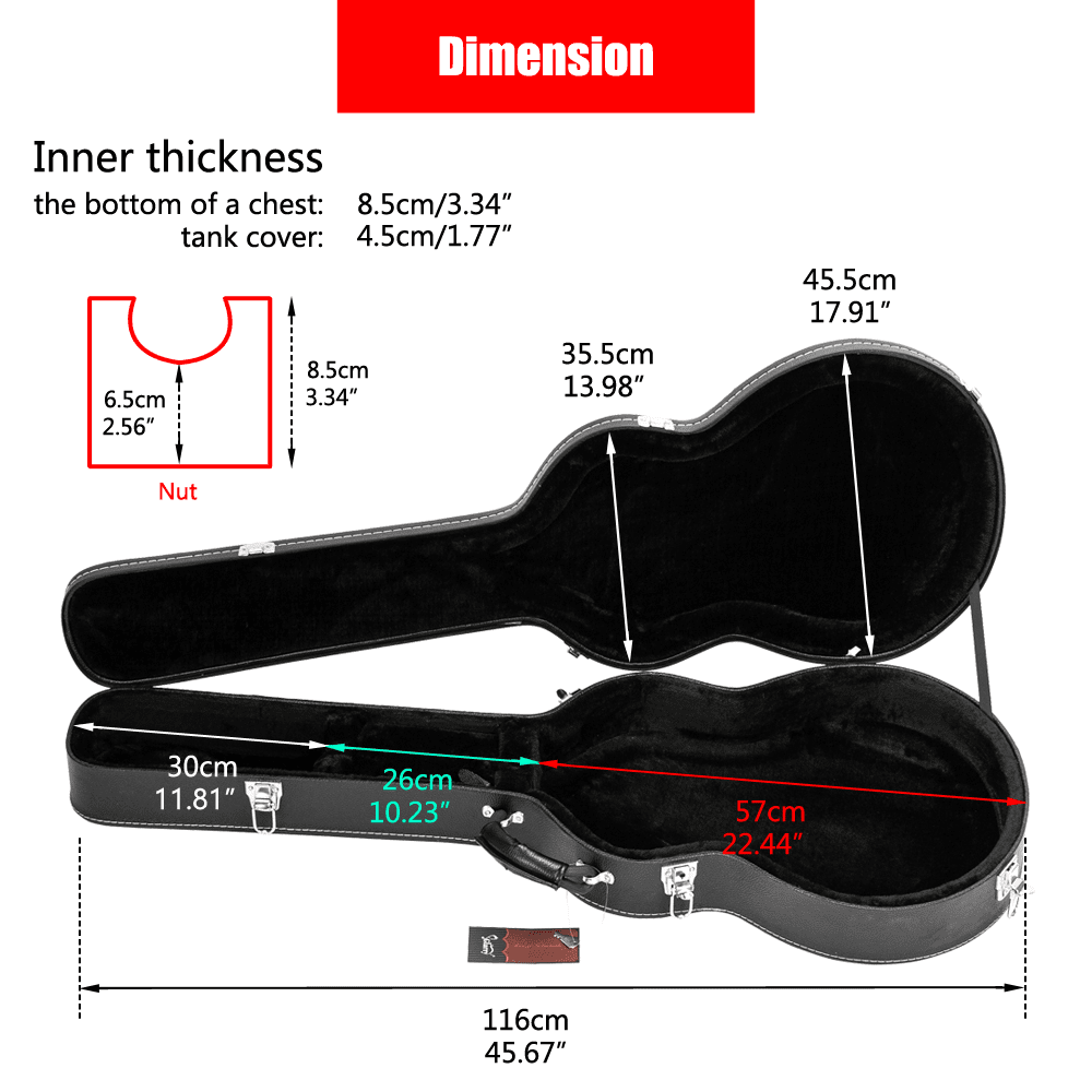 Tcbosik Electric Guitar Hard Case for 335 Style Semi-Hollow & Hollowbody, Lockable PU Leather Hard Shell, Black