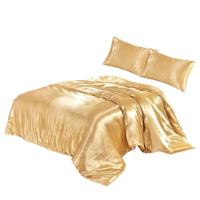 Funda de edredón Funda nórdica de seda artificial Cremallera Funda de almohada para dormir Juego de cama, Reina, 229x229cm, Bronceado claro Monstrate HA003632-08