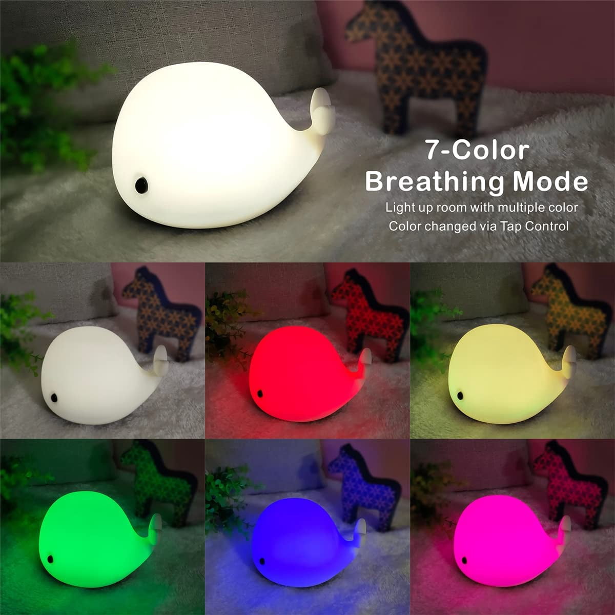 KOMI Night Light for Kids,Cute Silicone Nursery Dolphin Lamp for Baby and Toddler,Animal NightLight for Boys and Girls,Squishy Night Lamp for Bedroom,Kawaii Bedside Lamp for Kids Room (Dolphin)