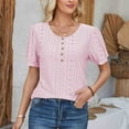 thumbnail image 6 of iHengLiXing Spring Tops for Womens Dressy Casual Women's Casual Round Neck Sleeve Patchwork Solid Color Loose T-Shirt Top Pink XL, 6 of 6