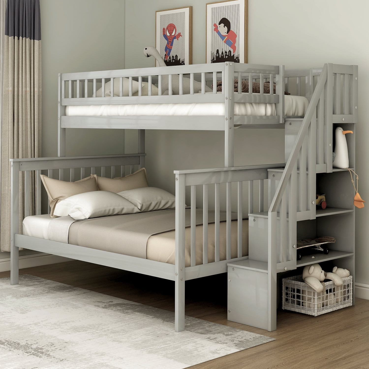 Harperandbright Designs Twin Over Full Bunk Bed With Stairs And Storage