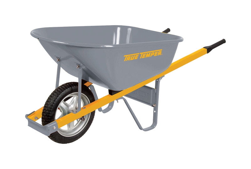 True Temper 6' Cubic Steel Wheelbarrow w/ Steel Handles and FlatFree Tire