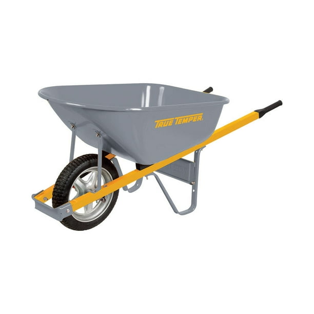 True Temper 6' Cubic Steel Wheelbarrow w/ Steel Handles and FlatFree