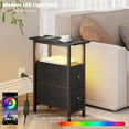 thumbnail image 4 of End Table Set 2 with Charging Station, Narrow Side Table with 2 Fabric Drawers, Skinny Nightstand with LED Light, Slim Bedside Table for Bedroom, Living Room, Small Spaces, Black, 4 of 16
