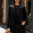 thumbnail image 2 of Sentmoon Vêtements pour Femmes Vêtements Automne et Hiver Haut en Velours à Panneaux en Dentelle avec Col Rond et Manches Longues pour Activités Extérieures et Randonnée Noir TTG, 2 of 8