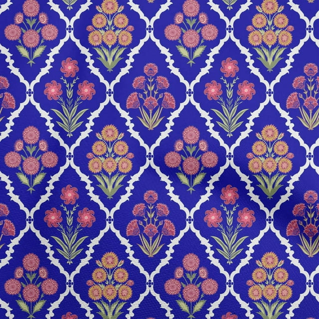 oneOone Rayon Royal Blue Fabric Asian Floral Craft Projects Decor Fabric Printed By The Yard 56 Inch Wide