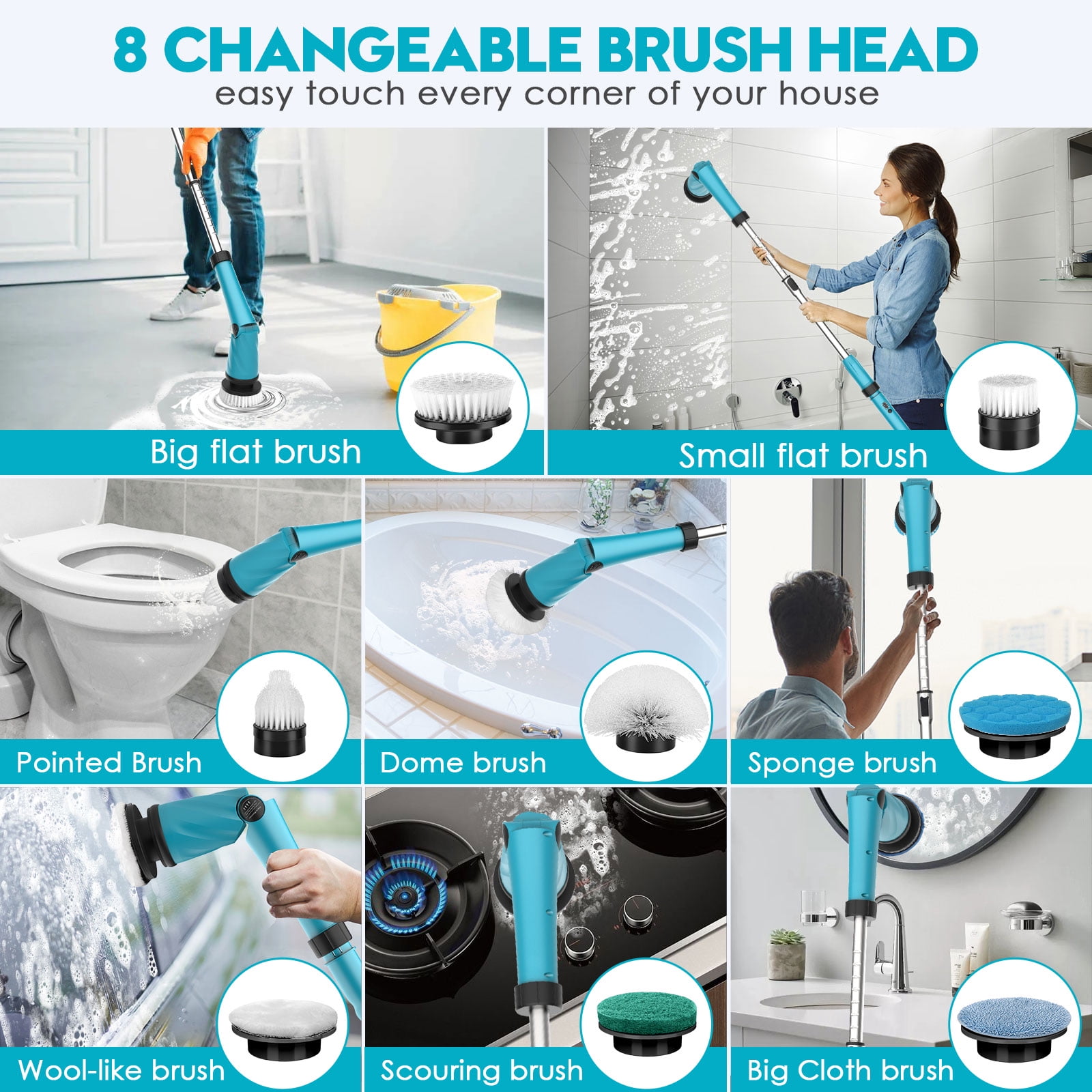 Electric Spin Scrubber with Battery , Cordless Cleaning Brush with Smart  Display, Electric Tile Floor Scrubber with 8 Brushes, Powerful Shower  Scrubber for Wall/Floor/Bathroom 