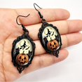 thumbnail image 1 of Chic Black Cat & Pumpkin Witch Moon Lace Dangle Earrings - Glass Inlay, Alloy With Iron Posts For Men, 1 of 5