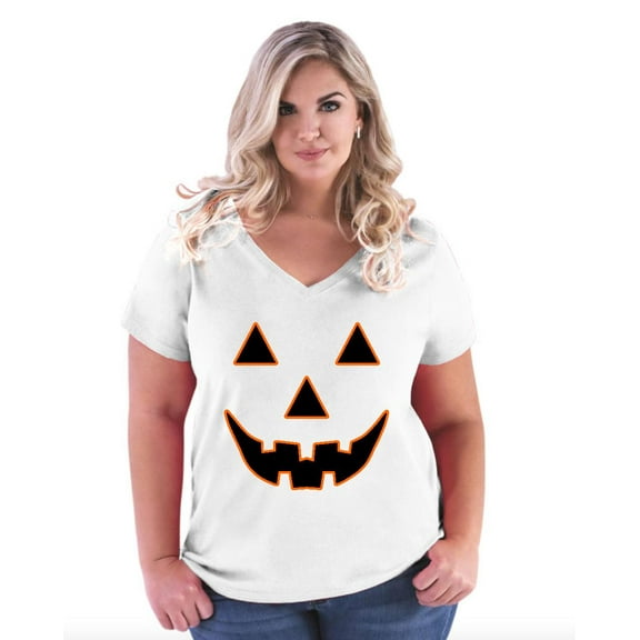 IWPF - Women's Plus Size V-neck T-Shirt - Halloween Costume Pumpkin Face