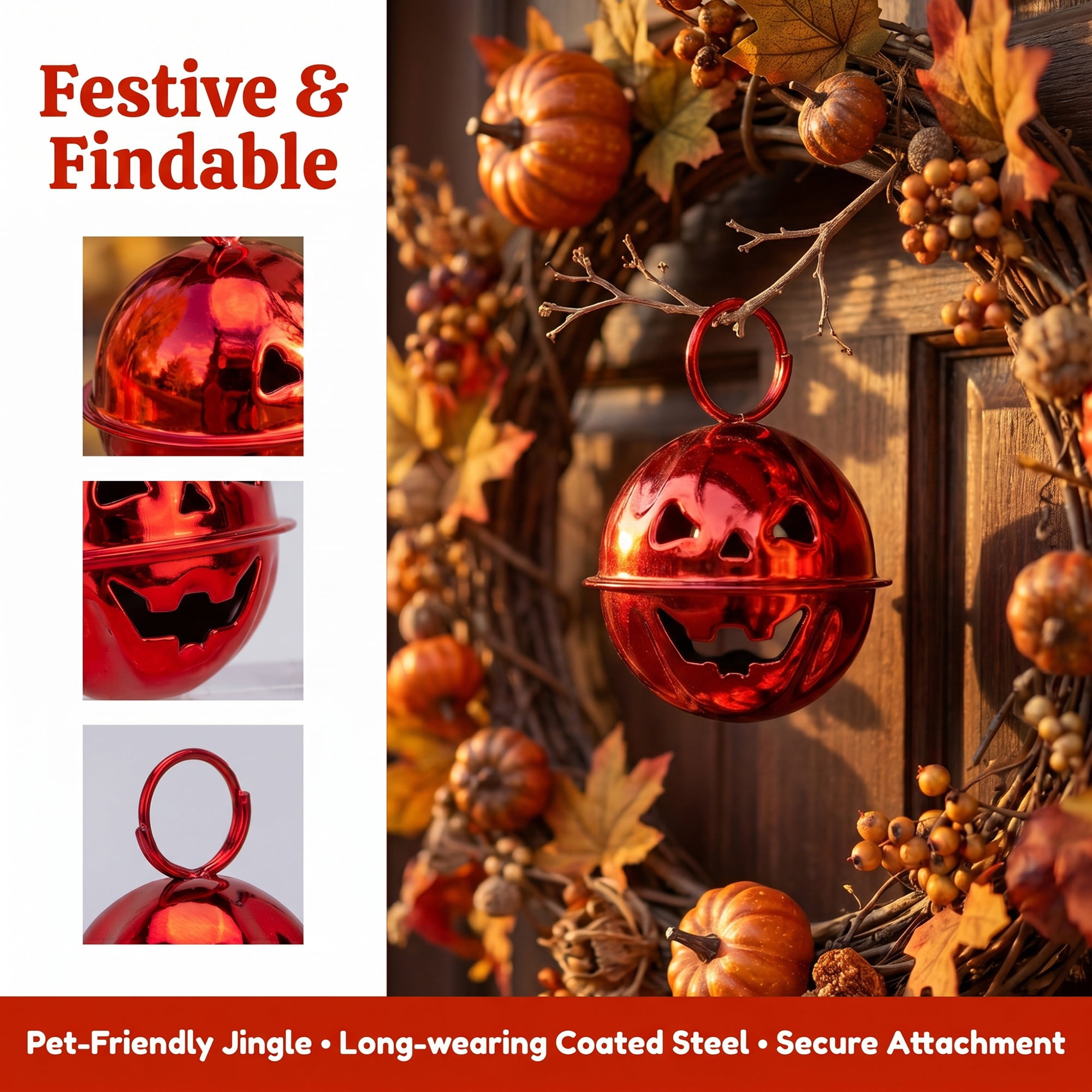 Unique Bargains 10Pcs Pumpkin Halloween Craft Round Bells Red 0.9"L x 0.9"W x 0.9"H