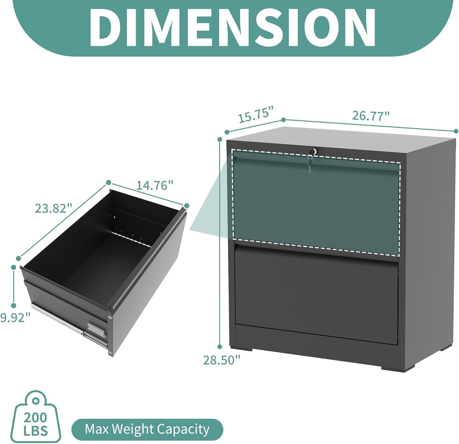 Metal Lateral File Cabinet with Lock for Home Office, Steel Wide Filing Organization Storage Cabinet