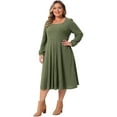 thumbnail image 3 of DARING DIVA Plus Size Knit Long Sleeve A Line Midi Pockets Dress 1X Army Green, 3 of 5
