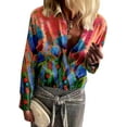 thumbnail image 1 of Gvmfive Women's Casual Long Sleeve Floral Print Lapel Neck Shirt, 1 of 1