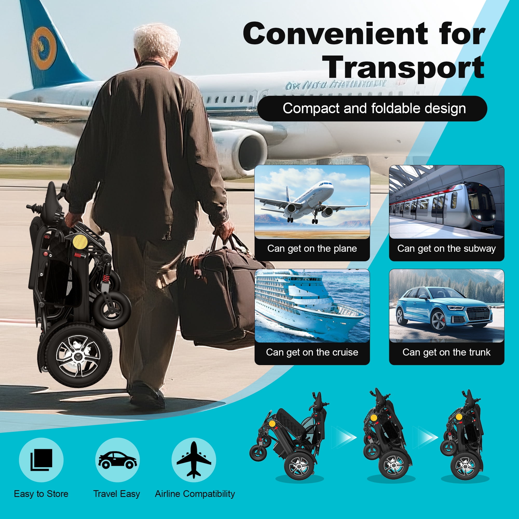 COOLHUT Electric Wheelchair 30+ Miles Long Travel Range, Foldable & Lightweight Motorized Wheelchair with Safety Features, 2 Lithium Battery, Ideal for Seniors & Travel
