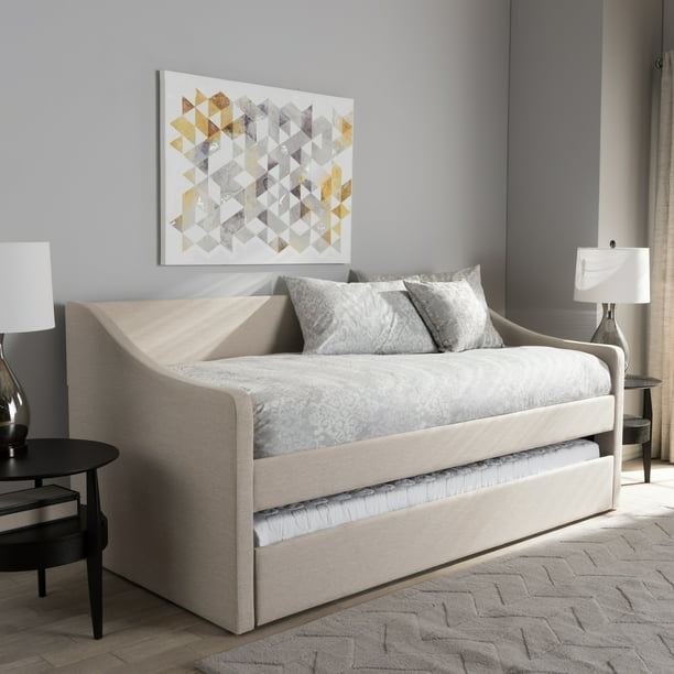 Baxton Studio Barnstorm Modern and Contemporary Fabric Upholstered Daybed with Guest Trundle Bed
