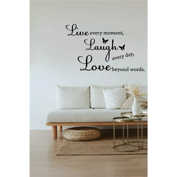 Live Every Moment, Laugh Every Day, Love Beyond Words Inspirational Vinyl Wall Decal Elegant Home Decor Sticker for Living Room Bedroom Office Easy to Apply Removable Durable Motivational Quote Art