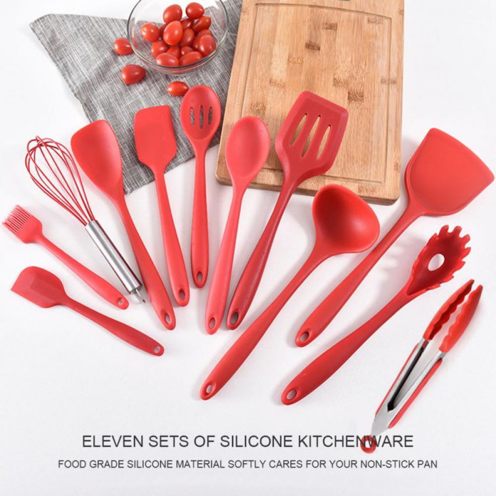10PC RED KITCHEN UTENSILS COOKING NON STICK BAKING TOOL SILICON HEAT RESISTANT 