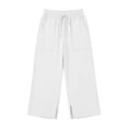 thumbnail image 2 of Krdevn Girls' Elastic Waist Cropped Pants, Casual Split-Hem Wide-Leg Capris with Pockets,White, 2 of 7