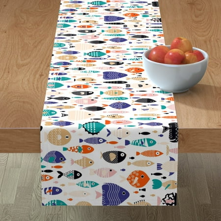 Table Runner Fish Abstract Ocean Swimming Pisces Tropical Lake Cotton