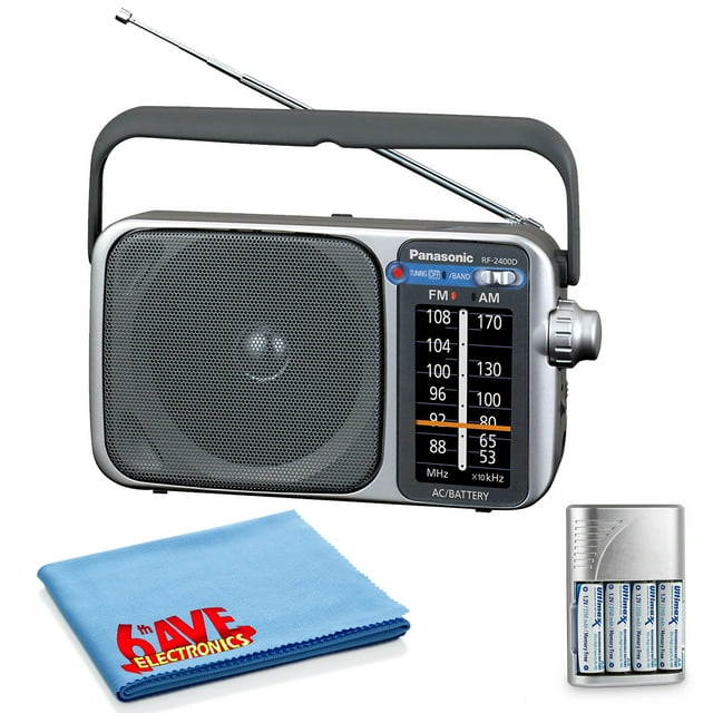 Panasonic Radio Portable AM / FM Argent + 4x Piles AA avec Chargeur + Chiffon