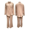 thumbnail image 5 of Women’s Casual 2 Piece Outfits Fashion Long Sleeve Tie Knot Shirt + Pants Set Loungewear Sleepwear, 5 of 6