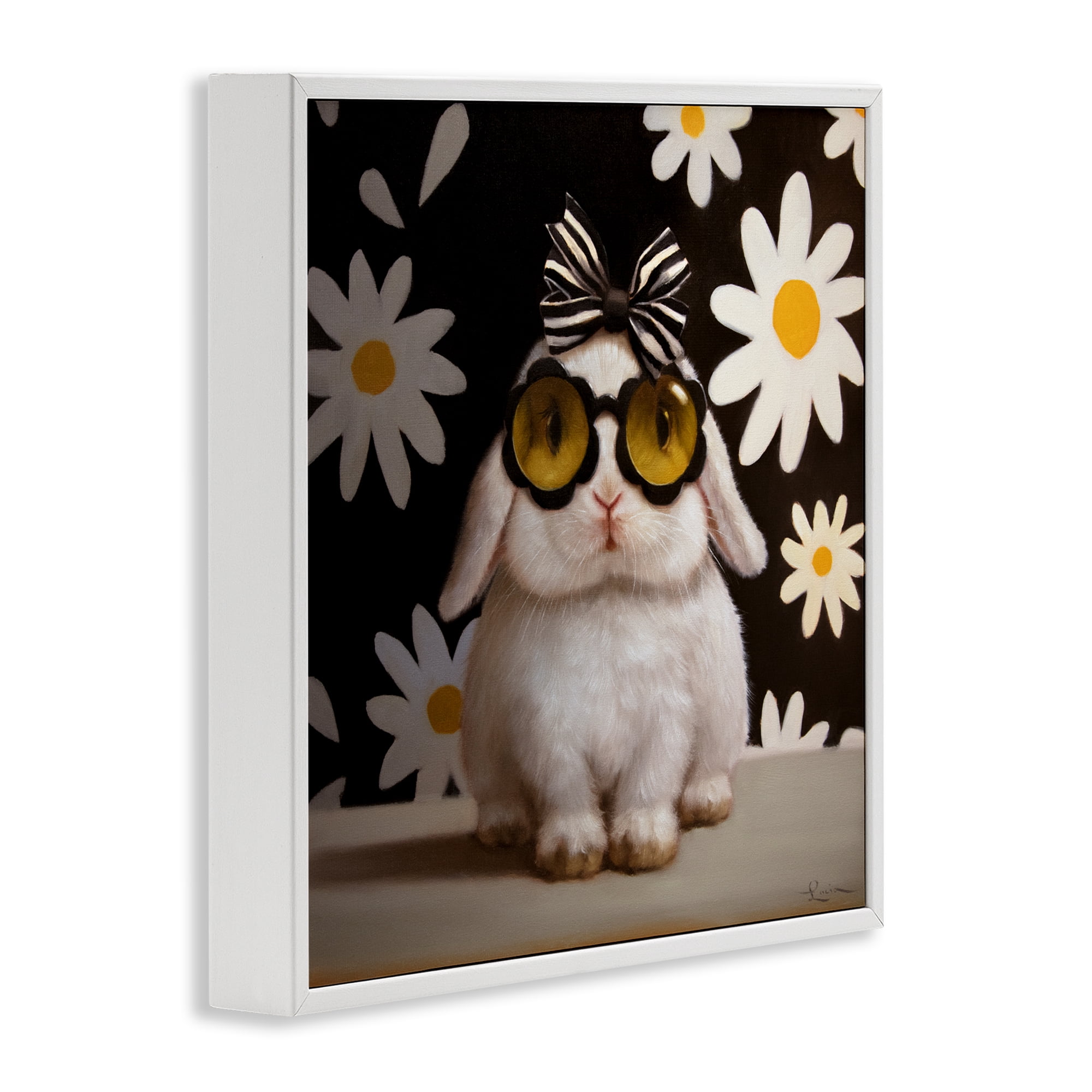 Stupell Industries Boopsie Daisy Bunny White Framed Giclee Art, design by Lucia Heffernan