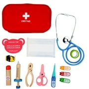 OZS 15pcs/set Kids Doctor Pretend Play Toys Kit Wooden First Aid Kit for Children Birthday Christmas Gift