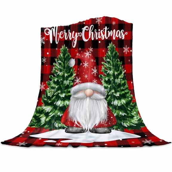 Christmas Gnome Flannel Blanket for Bed,Travel and Camping, Red Xmas Dwarfs Pine Trees Black Red Plaid Super Soft Cozy Blanket for All Seasons 30"x 40"