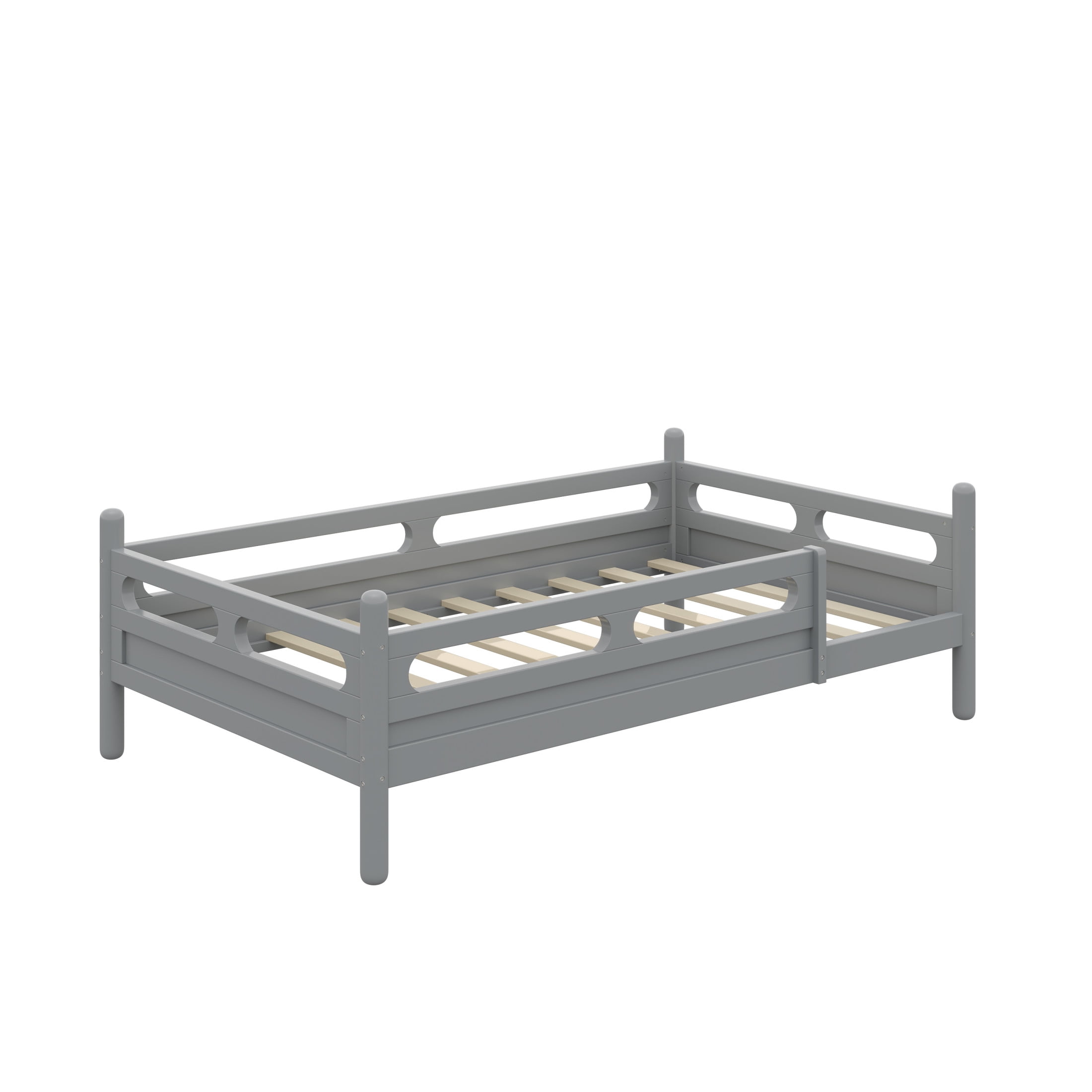 Noble House Twin Size Kids Bed Frame with Safety Rails, Low Profile Design & Slat Support, Gray