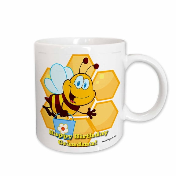 3drose, Bumble Bee Happy Birthday Grandma, 15oz Mug