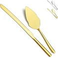 thumbnail image 1 of Gold Wedding Cake Knife and Server Set, Stainless Steel Cutting Set for Parties, Activities, Family - Includes Cutter and Server, Dishwasher Safe (Shiny Gold), 1 of 8