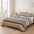 thumbnail image 2 of Full Quilt Set 78''x90'', Brown Beige Stripes Lightweight Bedspread Coverlet Set with 2 Pillow Shams, Geometric Painting Neutral Textured Breathable All Season Quilt Bedding for Bedroom/Guest Room, 2 of 9