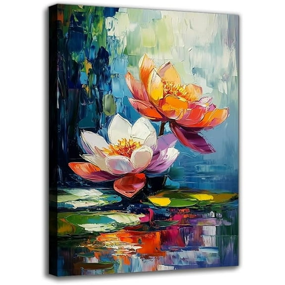 Watercolor Lotus Canvas Wall Art Painting - Framed Contemporary Zen Aesthetics Art Print For Living Room Wall Hanging For Bedroom Bathroom Blooming Flowers Room Decor for Bachelor Party